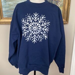 Navy and White Snowflake Sweatshirt XL